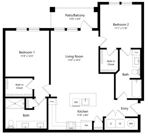 Two Bedroom Floor Plan |1,162 Sq. Ft.  at The Morgan Luxury Apartments in Orlando FL